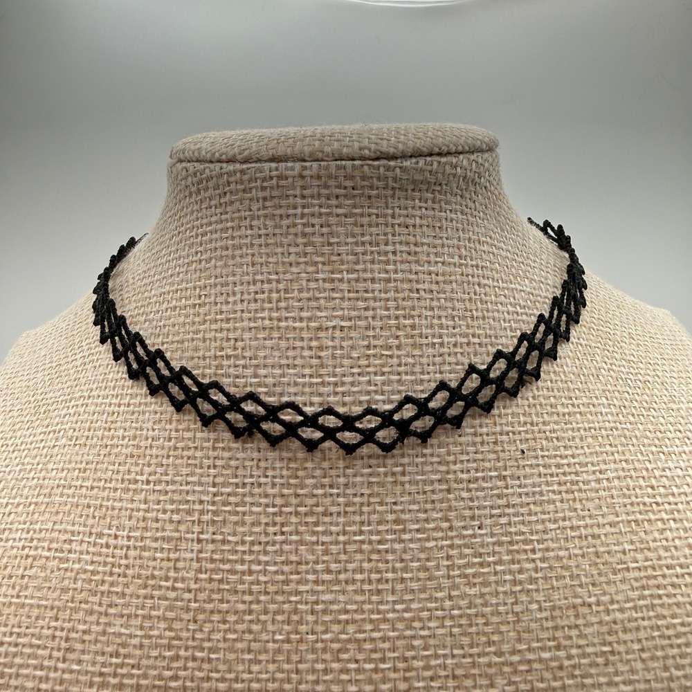 Y2K Witchy Goth Emo Grunge Crochet Lace Choker Necklace OS Black